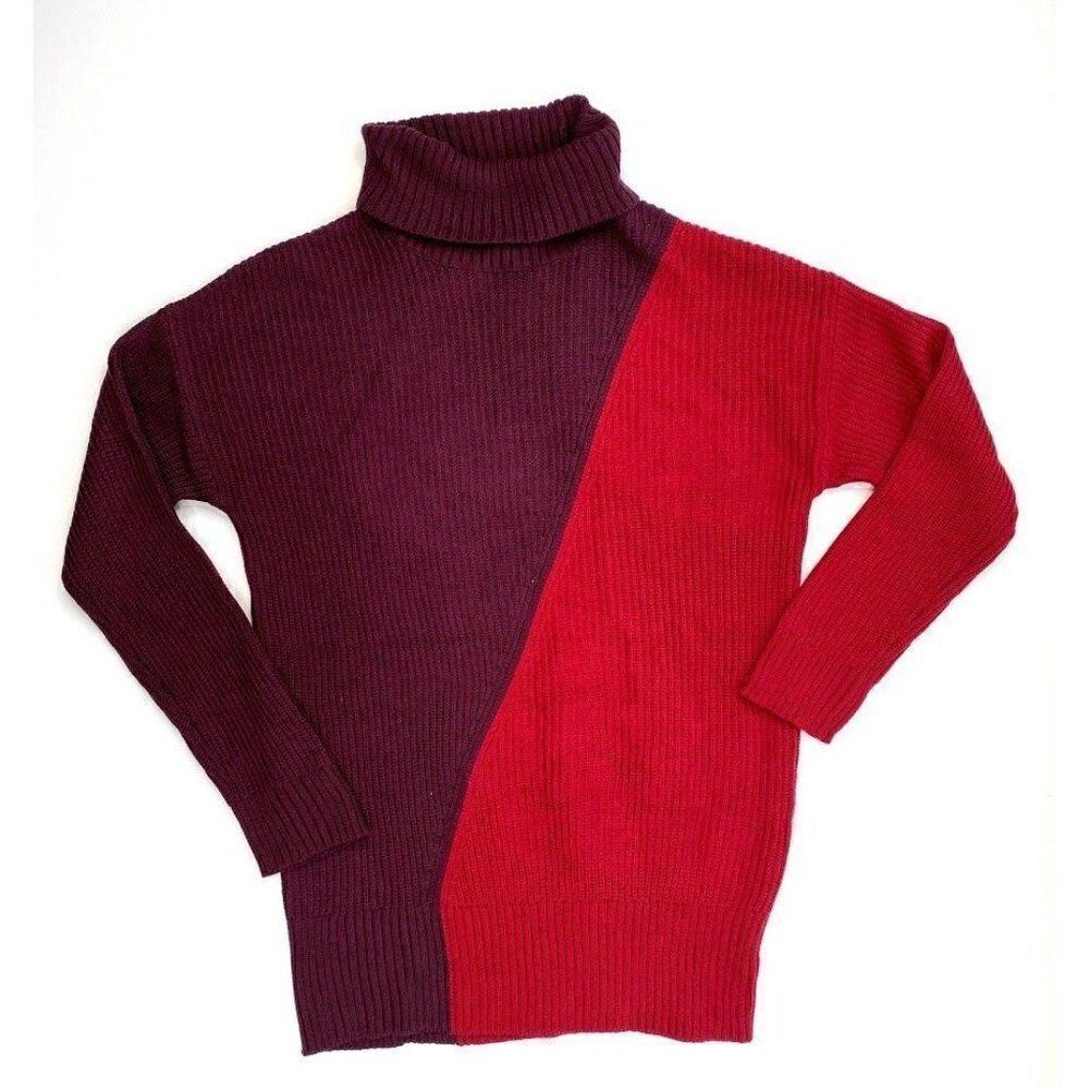 Alfani Sweater Top Small Red Asymmetrical-Print‎
